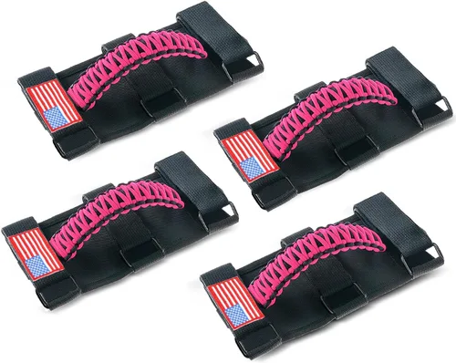 Miniatura 28 de Savadicar Paquete de 4 Asas de Agarre de Barra Enrollable Compatible con 1955-2023 Jeep Wrangler CJ YJ TJ JK JL 4XE & Gladiator JT, Soporte de Negro