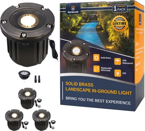 Miniatura 16 de Gardenreet Luz de pozo de latón - Iluminación de paisaje impermeable para exteriores de 12V LED enterrada, lámpara de bajo voltaje con bombilla