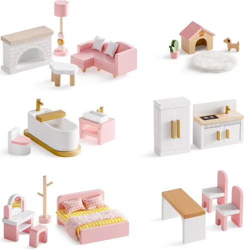 Miniatura 8 de ROBOTIME Muebles para Casa de Muñecas, Juego de Muebles de Madera para Casa de Muñecas, Set de 23 Piezas de Accesorios y Muebles para Casa