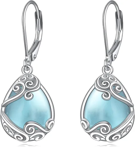 Miniatura 132 de Aretes colgantes con forma de lágrima de filigrana de piedra lunar de plata de ley 925 con cierre de palanca para mujer, regalos de joyería