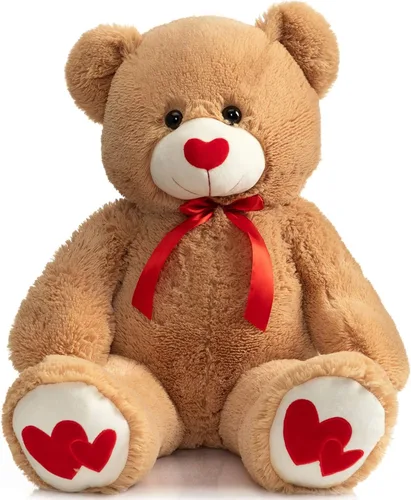 Miniatura 14 de HollyHOME Oso de Peluche Grande Animal de Peluche Oso Grande de Felpa con Corazón Rojo para Novia y Niños Juguete de Regalo de Vacaciones 36 Beige