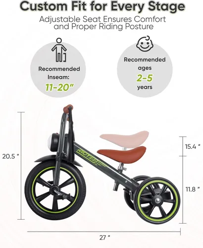 Miniatura 6 de RIDYEE Triciclo para niños de 2 a 5 años, triciclo para 3 años con luz delantera, rueda delantera de goma, manillar suave con serpentinas, asiento