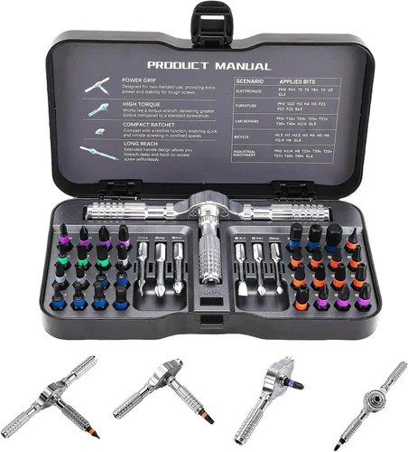 Miniatura 8 de Juego de destornilladores magnéticos de trinquete 24 en 1, juego de destornilladores magnéticos multibit DIY con mango de trinquete desmontable, kit