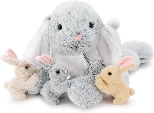 Miniatura 20 de BENINY Peluche de conejo rosa grande de 24 pulgadas – Conejito de peluche grande de Pascua, regalos para niñas y bebés, sorpresa de peluche con 3