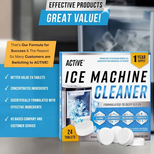 Miniatura 6 de ACTIVE Limpiador Descalcificador para Máquina de Hielo - 24 Tabletas de Limpieza Compatibles con Frigidaire, Opal, GE Profile, Kitchenaid, Removedor