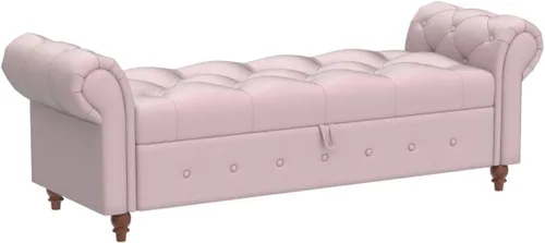 Miniatura 34 de NIOIIKIT Banco Otomano de Almacenamiento de 160 cm, Banco de Entrada con Botones Acolchados, Banco Largo de Brazos Enrollados para Dormitorio, Sala