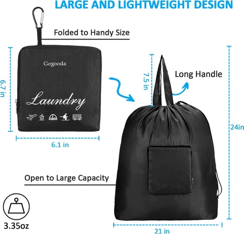 Miniatura 7 de GOGOODA Bolsas de lavandería de viaje con cierre de cordón XL grandes plegables con asa resistentes y lavables para dormitorio universitario, Azul