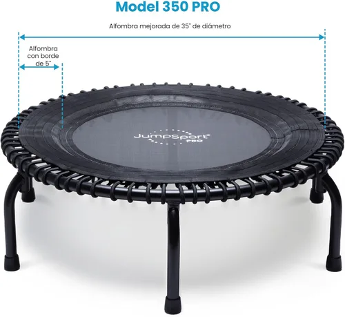 Miniatura 2 de JumpSport 350 PRO 39 Inch Fitness Trampoline Indoor Rebounder Cardio Workout Equipment 300 lb Capacity Negro mate