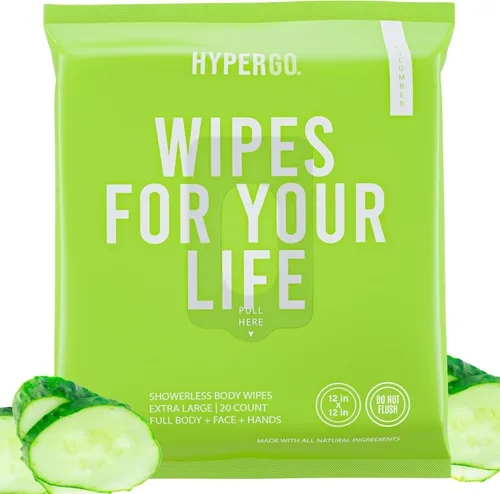 Toallitas corporales HyperGo XL para mujeres y hombres – 30.5 cm x 30.5 cm Toallitas de limpieza corporal completas sin enjuague, 20 unidades –