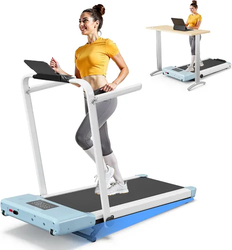 Miniatura 10 de DeerRun Caminadora con inclinación y barra de asa, 4 en 1 plegable debajo del escritorio para el hogar pequeño u oficina, capacidad de 300 libras