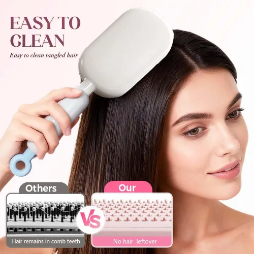 Miniatura 6 de Cepillo de pelo autolimpiante, cepillo retráctil con cerdas de masaje, peine antiestático fácil de limpiar para todo tipo de cabello, cepillo de Azul