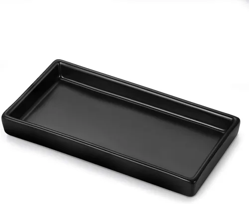 Luxspire Bandeja de tocador de baño, mini dispensador de jabón, pequeño perfume de cerámica y plato para joyas, soporte para baratijas, bandeja Negro