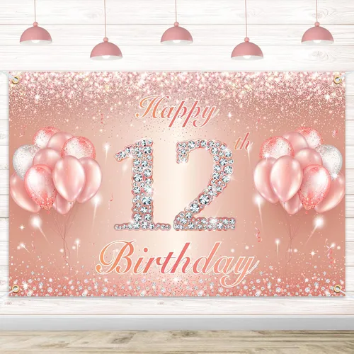 Miniatura 28 de Fondo de pancarta de feliz cumpleaños 10 – Suministros de decoración de fiesta de cumpleaños 10 para niñas o niños – Oro rosa 4 x 6 pies