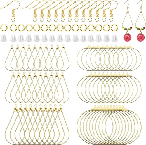 Miniatura 11 de Juego de 360 aros de cuentas para hacer joyas, con aros redondos de lágrima, anillos de salto abiertos, ganchos y respaldos para aretes, suministros