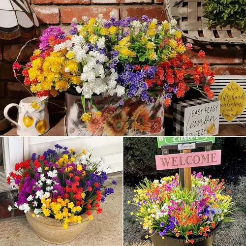 Miniatura 4 de Lnoicy 20 flores artificiales para exteriores, decoración de flores de plástico, resistentes a los rayos UV, plantas artificiales para interiores
