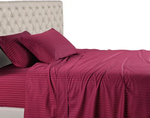 Miniatura 7 de Royal Hotel Bedding Sábanas a rayas de 600 hilos, juego de sábanas de 4 piezas, 100% algodón, rayas de satén, bolsillo profundo, tamaño Queen, azul