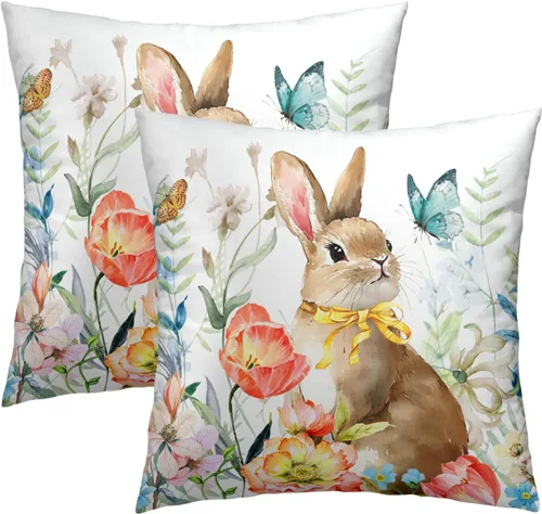 Miniatura 24 de Juego de 2 fundas de cojín decorativas con bandera americana y flores de amapola roja y azul, 16 x 16 pulgadas, fundas cuadradas para sofá, sillón