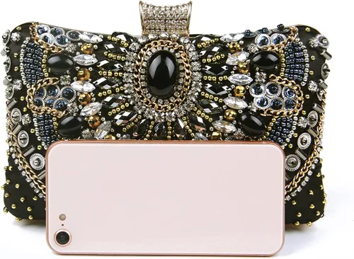 Miniatura 5 de Lanpet Bolso de noche con diamantes de imitación de cristal para mujer, bolso de hombro con correa de cadena, Negro 2