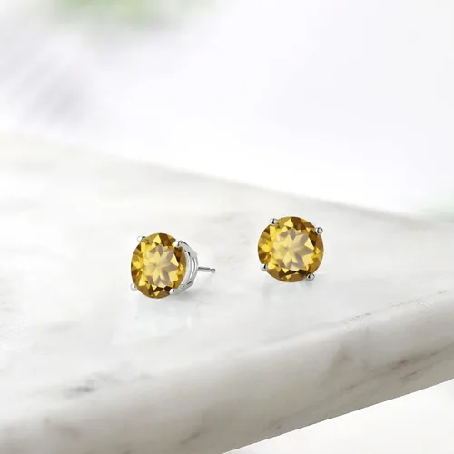 Miniatura 101 de Gem Stone King Aretes de plata de ley 925 con piedra natal redonda de 0.276 in para mujer