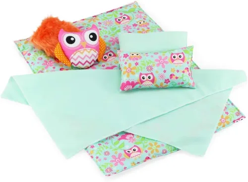 Miniatura 9 de Emily Rose Juego de ropa de cama reversible floral de 18 pulgadas, ropa de cama de muñecas de 5 piezas con edredón con volantes, sábana y almohadas
