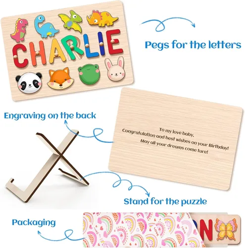 Miniatura 7 de Rompecabezas de nombres para niños pequeños de 1 a 3 años, regalos personalizados para bebés para niños y niñas, rompecabezas de madera para niños