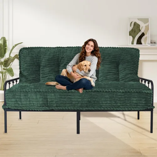 Miniatura 12 de Colchón futón de 8 pulgadas, tamaño matrimonial, 54 x 80 pulgadas, sofá cama con borde de diseño de cuerda trenzada, colchón futón extra grueso