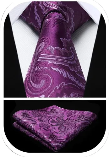 Miniatura 49 de HISDERN Corbatas para hombre, corbata de cachemira y bolsillo cuadrado tejido clásico floral para hombre, corbata de fiesta de boda
