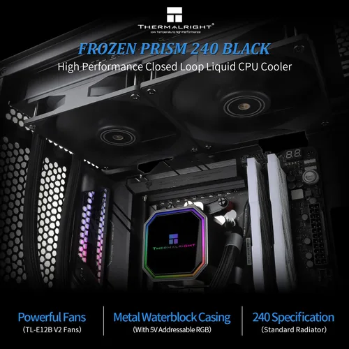 Miniatura 2 de Thermalright Frozen Prism 240 Enfriador de agua líquido negro para CPU con ventilador PWM de 4.724 in, especificación de fila fría negra de 240