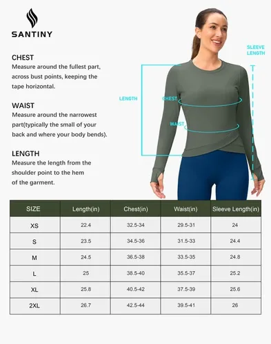 Miniatura 7 de SANTINY Camiseta de compresión atlética de manga larga para mujer, con dobladillo cruzado, para correr, gimnasio, yoga, con agujero para el pulgar