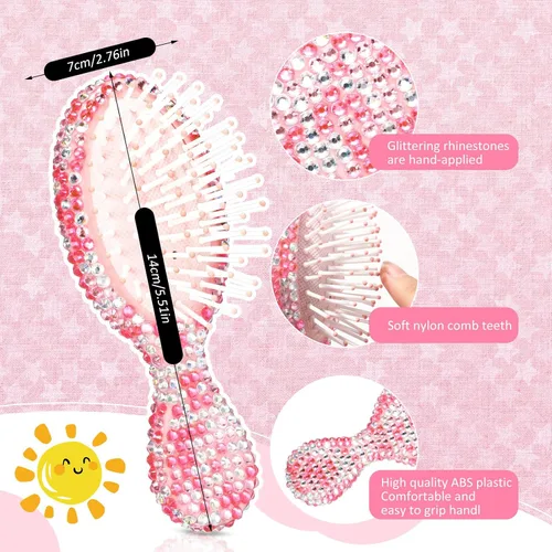 Miniatura 3 de Thyle Juego de 4 piezas de espejo de mano con diamantes de imitación y cepillo para el cabello, 2 bonitos espejos en forma de corazón, 2 cepillos