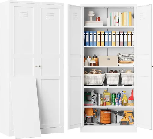 Miniatura 15 de Armario de almacenamiento negro con puertas y estantes ajustables, gabinetes de despensa de alimentos de granja de 36 pulgadas de alto, armario