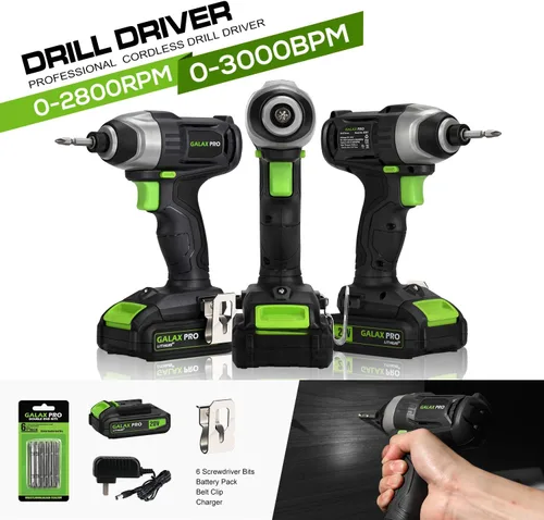 Miniatura 7 de GALAX PRO Impact Driver - Controlador inalámbrico hexagonal de iones de litio de 20 V de 1/4 pulgadas con luz de trabajo LED, 6 puntas