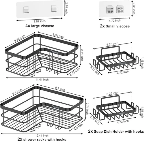 Miniatura 2 de Organizador de ducha esquinero, paquete de 4 estantes adhesivos para ducha con soporte para jabón, sin perforaciones, organizador de ducha de baño a