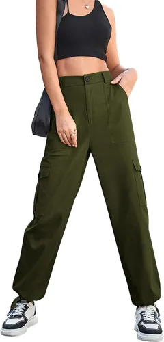 Miniatura 3 de Ailsi Pantalones tácticos de cintura alta para mujer, estilo casual, estilo cargo, holgados, con bolsillos