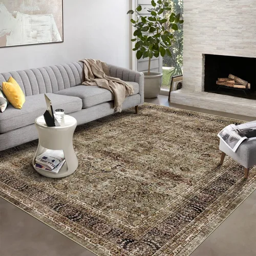 Miniatura 9 de Poeti Alfombra lavable, ultrafina de 9 x 12 pies, antideslizante, alfombra grande para sala de estar, dormitorio, alfombra floral vintage, alfombra