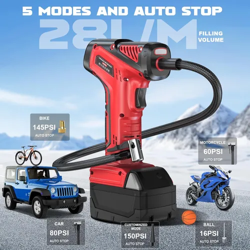 Miniatura 4 de Inflador de neumáticos, compresor de aire portátil compatible con batería Milwaukee de 18 V, bomba de aire LIVOWALNY de 150 PSI, bomba de aire