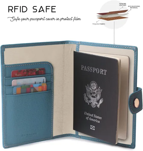 Miniatura 4 de Portapasaportes de cuero auténtico para pasaporte, con bloqueo Rfid - con compartimento para documentos de identificación