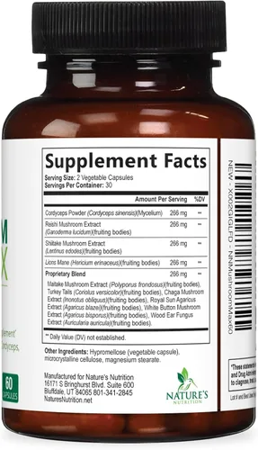 Miniatura 9 de Suplemento cerebral de hongos 10 en 1 mezcla – Complejo de hongos de alta resistencia con melena de león, cola de pavo, reishi, cordyceps, chaga