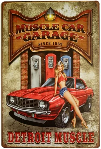 ERLOOD Muscle Car Garage Since 1969 Detroit Muscle Retro Vintage Decor Metal Tin Sign 12 X 8 pulgadas