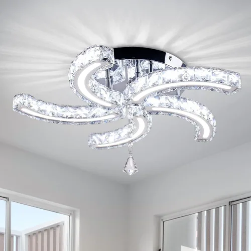 Miniatura 15 de Lámpara de Araña de Cristal Regulable de 11.8", Luz de Techo de Cristal, Lámparas de Araña Modernas de Montaje al Ras, Lámpara de Techo