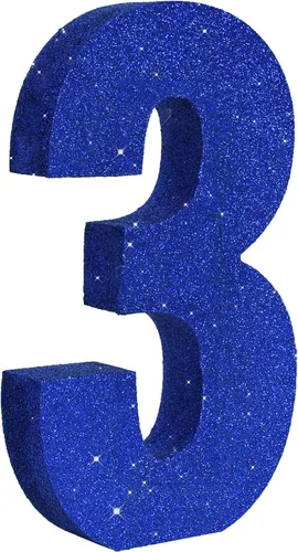 Miniatura 14 de TONIFUL Centro de mesa de madera número 0 con purpurina azul de 7.8 pulgadas, decoración de fiesta de cumpleaños azul, dígito 0 para cumpleaños