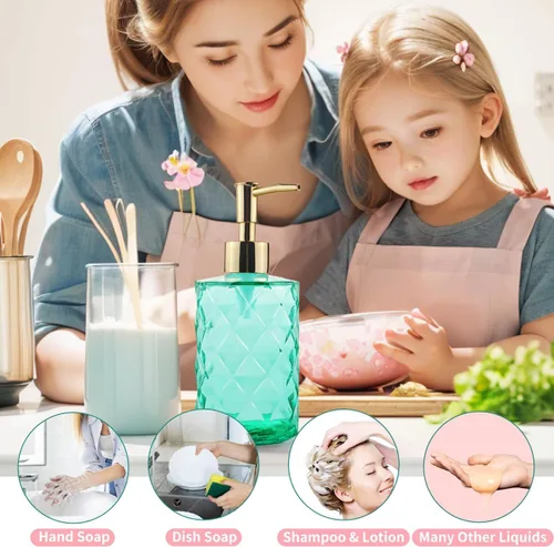 Miniatura 5 de Dispensador de jabón verde para baño, dispensador de jabón líquido de manos verde esmeralda recargable con bomba de plástico ABS para baño, jabón
