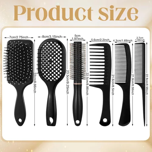 Miniatura 2 de Juego de 6 cepillos para el cabello para mujer, peine desenredante, cepillo desenredante para hombres y mujeres, cabello lacio rizado y seco húmedo