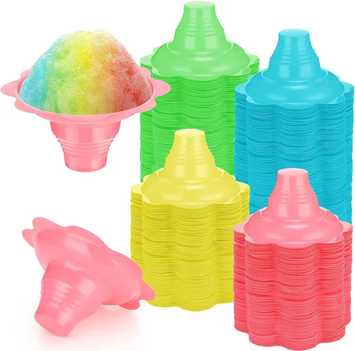 Eaasty 60 tazas de hielo afeitado de flores coloridas de 4 onzas, tazas de cono de nieve de plástico, a prueba de fugas, cuencos de helado para