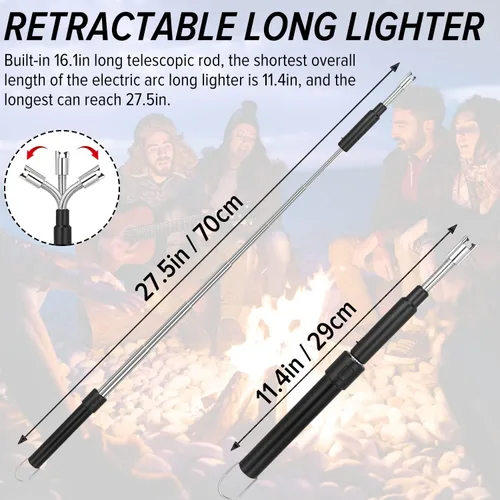 Miniatura 2 de Encendedor de arco eléctrico – Encendedor de plasma recargable con cuello ajustable de 11.4 a 27.55 pulgadas, resistente al viento y sin llama