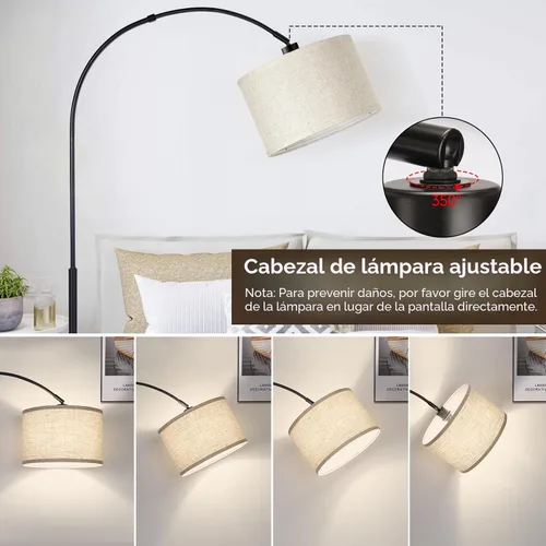 Miniatura 5 de Lámpara de pie regulable, lámpara de pie de arco con atenuador, lámpara de pie negra con pantalla colgante ajustable, luz de lectura alta sobre