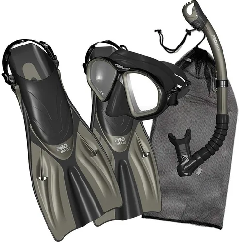Promate Juego de esnórquel, máscara de aletas de esnórquel y bolsa de equipo de snorkel seco para adultos y jóvenes, juego de esnórquel