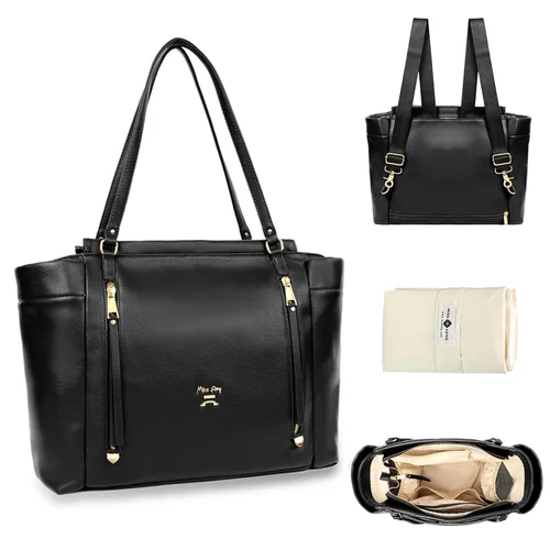 Miniatura 10 de Miss Fong Bolso de pañales de cuero con diseño a cuadros, mochila de gran capacidad para mamá, bolso hospitalario, con 12 bolsillos, bolso de viaje