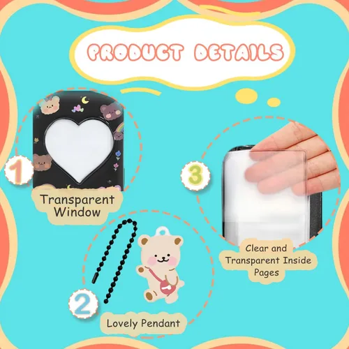 Miniatura 3 de Kpop - Portatarjetas para tarjetas fotográficas de 3 pulgadas, color negro, mini álbum con bonito colgante, 40 bolsillos, 20 páginas