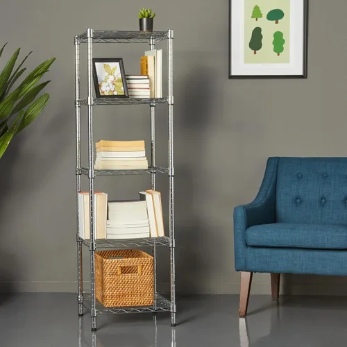 Miniatura 2 de Amazon Basics Estantería de almacenamiento ajustable en torre de 5 estantes, cromada, 16 pulgadas de profundidad x 16 pulgadas de ancho x 54 cromado